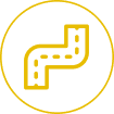 Yellow road icon on black circular background.