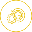 Clock and gear icon on black background.